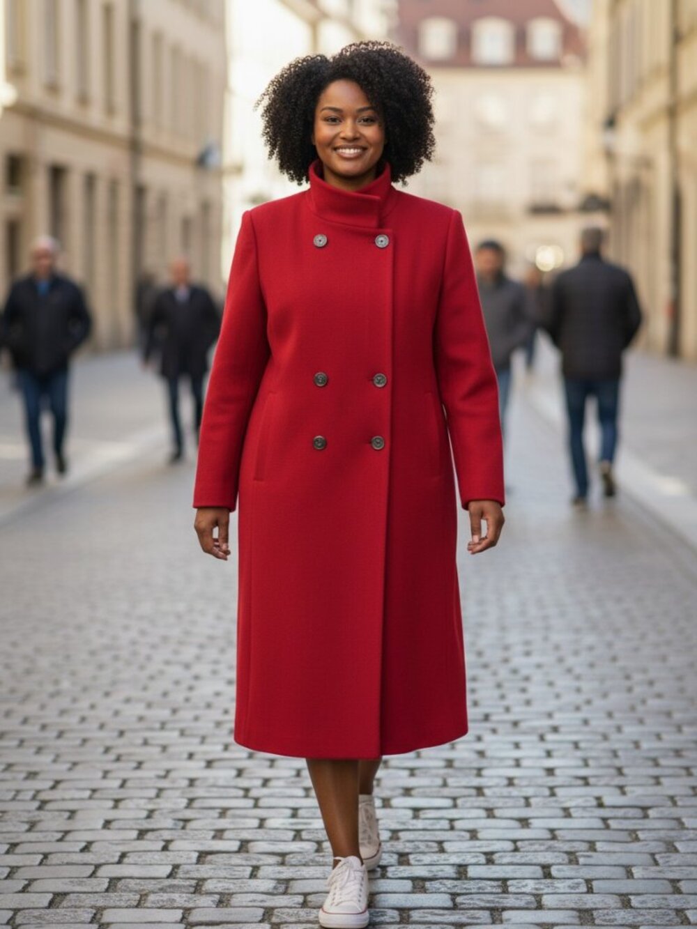 Vintage Red Wool Coat Double Breasted Stand-Up Collar Winter Pure Wool Retro Mod
